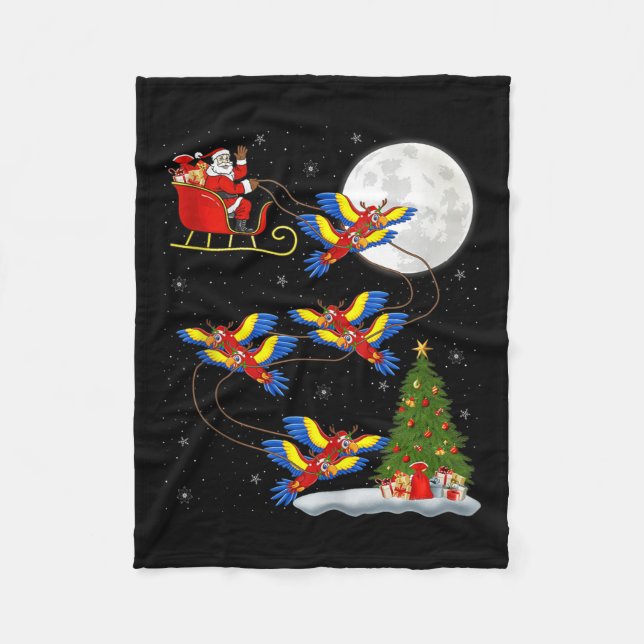 Macaw Parrots Santa Sleigh Flying Funny Magical Ch Fleece Blanket (Front)