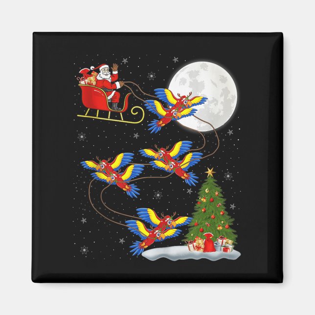 Macaw Parrots Santa Sleigh Flying Funny Magical Ch Magnet (Front)