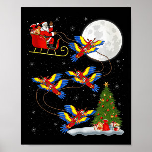 Macaw Parrots Santa Sleigh Flying Funny Magical Ch Poster