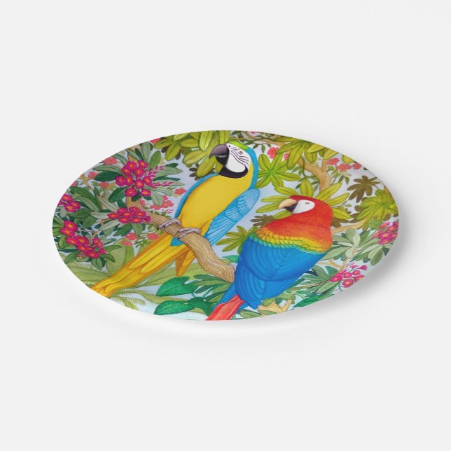 Macaw Parrots Tropical Birds Paper Plates (Angled)