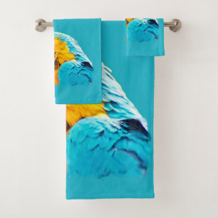 Macaw portrait on a turquoise background bath towel set