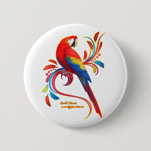 Macaw-Scarlet 6 Cm Round Badge (Front)