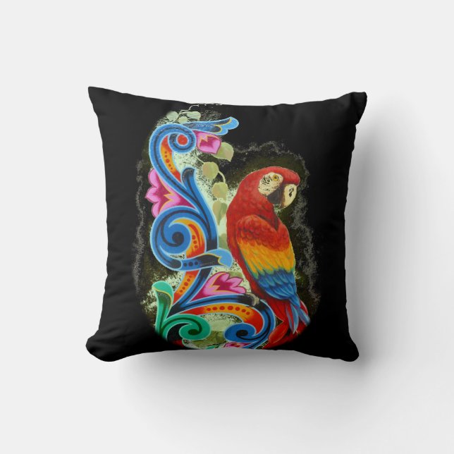 macaw scarlet black cushion (Front)