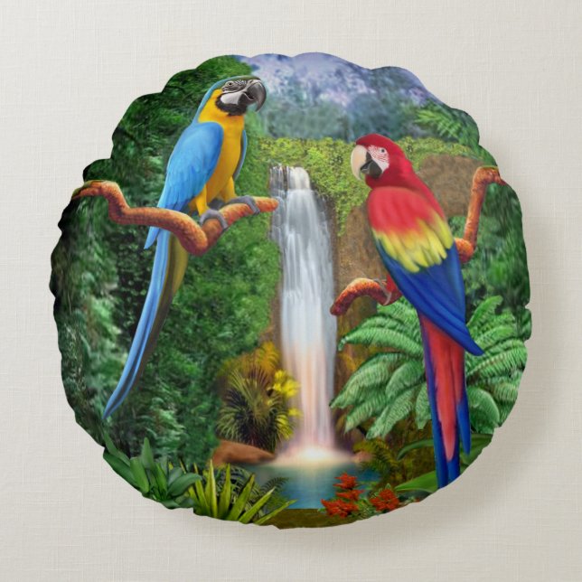 Macaw Tropical Parrots Round Cushion (Front)