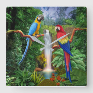 Macaw Tropical Parrots Square Wall Clock
