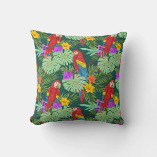 Macaw, tropical plants: seamless pattern. cushion