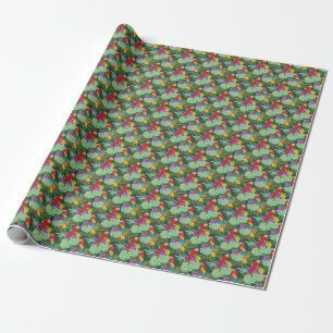 Macaw, tropical plants: seamless pattern. wrapping paper