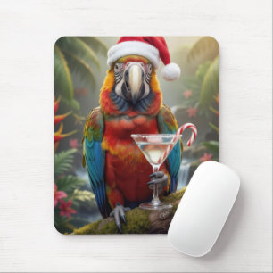 Macaw Wearing a Santa Claus Hat Mouse Pad