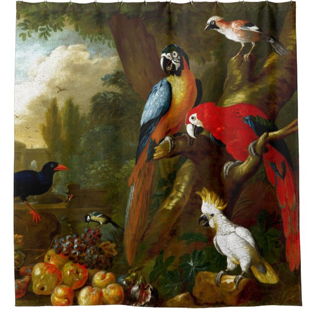Macaws Cockatoos Parrots Birds Shower Curtain (Front)