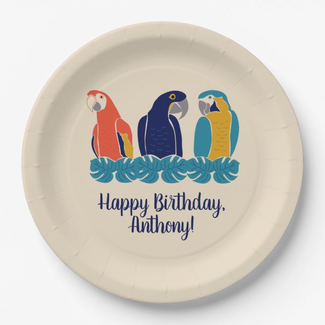 Macaws Illustrations Tropical Themed Party Paper Plate (Front)