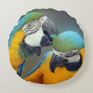 Macaws in love round cushion