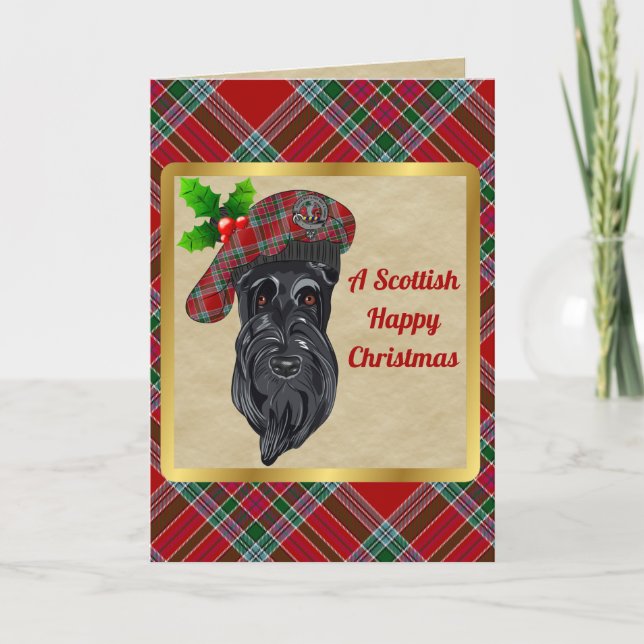 MacBain Badge & Tartan Personalised  Christmas Card (Front)