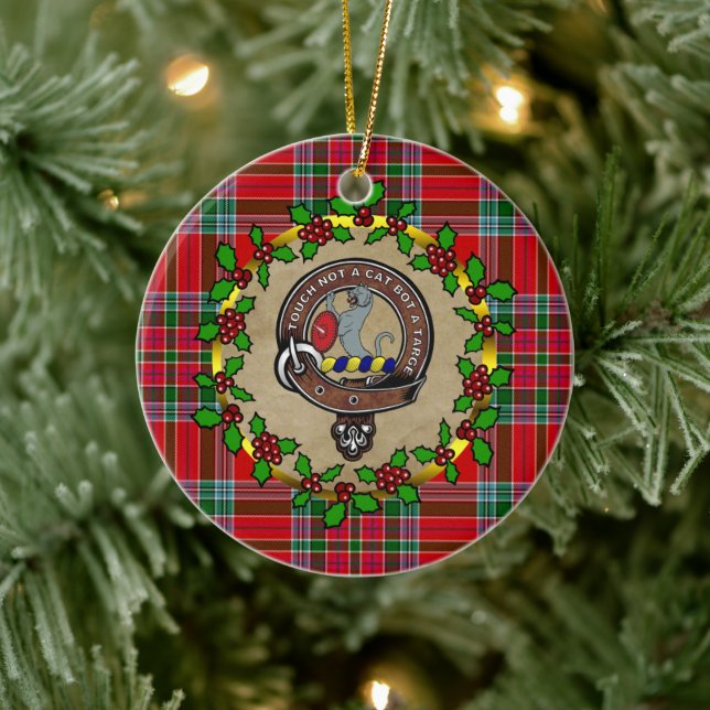 MacBain Clan Badge & Tartan Personalised Christmas Ceramic Ornament (Tree)