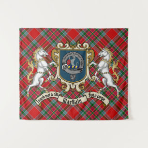 MacBain Clan Badge & Unicorns w/Tartan  Tapestry