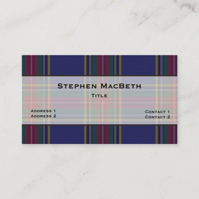 MacBeth Tartan Plaid Custom Business Card (Front)