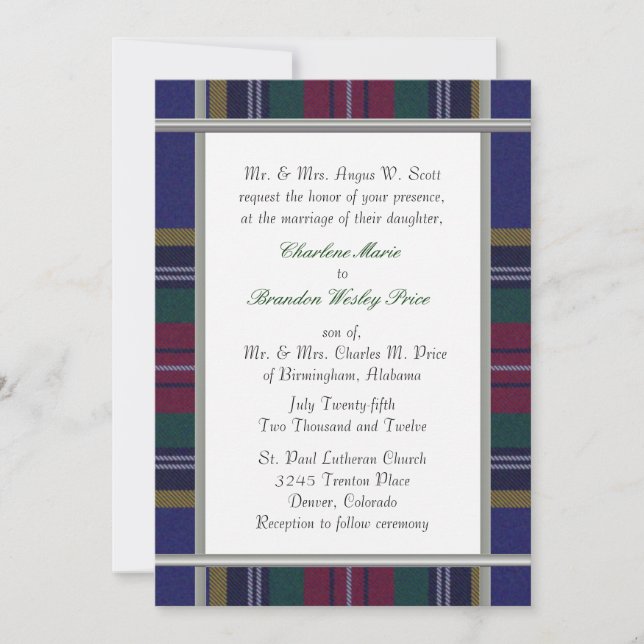 MacBeth Tartan Plaid Wedding Invitation (Front)
