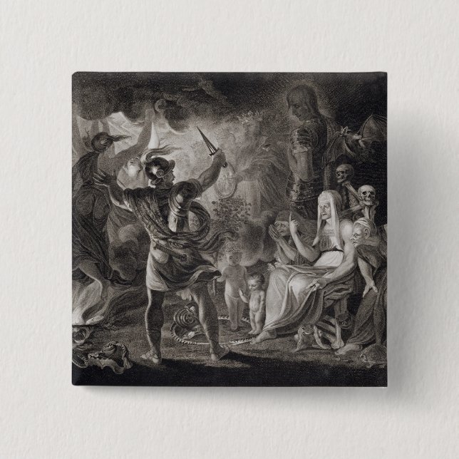 Macbeth, the Three Witches and Hecate in Act IV, S 15 Cm Square Badge (Front)
