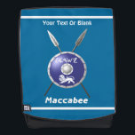 Maccabee Shield And Spears Backpack<br><div class="desc">Chag Sameach! A depiction of a Maccabee's shield and two spears. The shield is adorned by a lion and text reading "Yisrael" (Israel) in the Paleo-Hebrew alphabet. English text reading, "Maccabee" also appears. You may also add your own additional text. The Maccabees were Jewish rebels who freed Judea from the...</div>