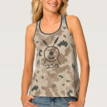 Maccabee Shield And Spears - Desert Singlet<br><div class="desc">A military brown "subdued" style depiction of a Maccabee's shield and two spears on a desert camo background. The shield is adorned by a lion and text reading "Yisrael" (Israel) in the Paleo-Hebrew alphabet. Modern Hebrew text reading "Maccabee" also appears. The Maccabees were Jewish rebels who freed Judea from the...</div>