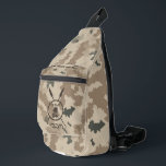 Maccabee Shield And Spears - Desert  Sling Bag<br><div class="desc">A military brown "subdued" style depiction of a Maccabee's shield and two spears on a desert camo background. The shield is adorned by a lion and text reading "Yisrael" (Israel) in the Paleo-Hebrew alphabet. Hebrew text reading "Maccabee" also appears. Customise by adding your own additional text. The Maccabees were Jewish...</div>