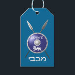 Maccabee Shield And Spears Gift Tags<br><div class="desc">A depiction of a Maccabee's shield and two spears. The shield is adorned by a lion and text reading "Yisrael" (Israel) in the Paleo-Hebrew alphabet. Modern Hebrew text reading "Maccabee" also appears. Add your own addiional text on the reverse side. The Maccabees were Jewish rebels who freed Judea from the...</div>