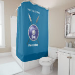 Maccabee Shield And Spears Shower Curtain<br><div class="desc">A depiction of a Maccabee's shield and two spears. The shield is adorned by a lion and text reading "Yisrael" (Israel) in the Paleo-Hebrew alphabet. English text "Maccabee" also appears. Customise by adding your own additional text. The Maccabees were Jewish rebels who freed Judea from the yoke of the Seleucid...</div>