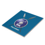 Maccabee Shield And Spears Tile<br><div class="desc">A depiction of a Maccabee's shield and two spears. The shield is adorned by a lion and text reading "Yisrael" (Israel) in the Paleo-Hebrew alphabet. English text reading "Maccabee" also appears. The Maccabees were Jewish rebels who freed Judea from the yoke of the Seleucid Empire. Chanukkah is not just a...</div>