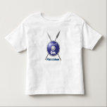 Maccabee Shield And Spears Toddler T-Shirt<br><div class="desc">A depiction of a Maccabee's shield and two spears. The shield is adorned by a lion and text reading "Yisrael" (Israel) in the Paleo-Hebrew alphabet. "Maccabee" also appears in English. The Maccabees were Jewish rebels who freed Judea from the yoke of the Seleucid Empire. Chanukkah is not just a mid-winter...</div>