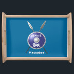 Maccabee Shield Serving Tray<br><div class="desc">A depiction of a Maccabee's shield and two spears. The shield is adorned by a lion and text reading "Yisrael" (Israel) in the Paleo-Hebrew alphabet. English text reading "Maccabee" also appears. The Maccabees were Jewish rebels who freed Judea from the yoke of the Seleucid Empire. Chanukkah is not just a...</div>