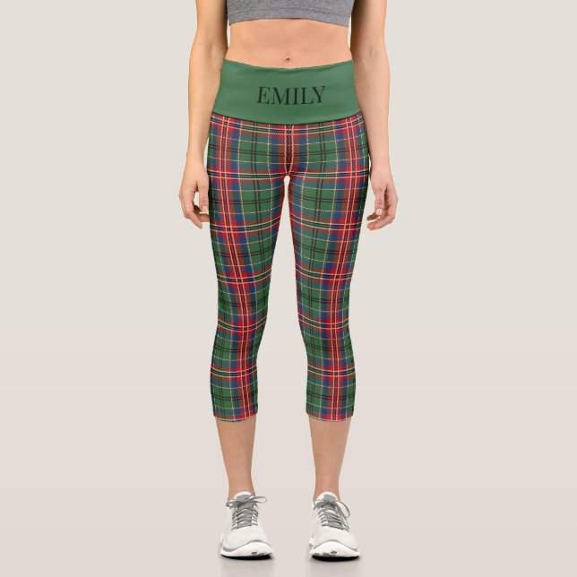MacCulloch Scottish Plaid Red Green Personalise Capri Leggings (Front)