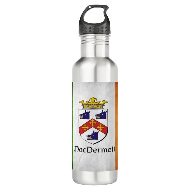 MacDermott Family Crest on Irish Flag  710 Ml Water Bottle (Front)