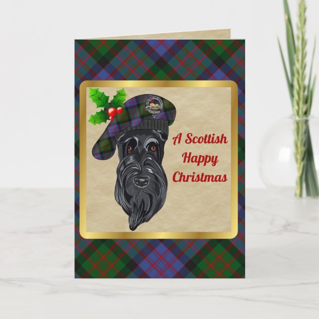 MacDonald Badge & Tartan Personalised Christmas Card (Front)