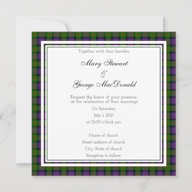 MacDonald Scottish Wedding Square Invitation (Front)