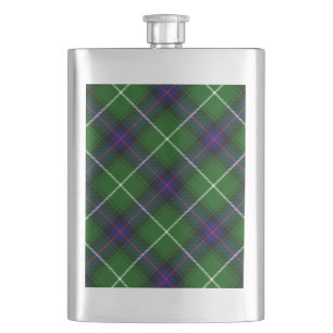 MacDonald tartan green blue plaid Hip Flask