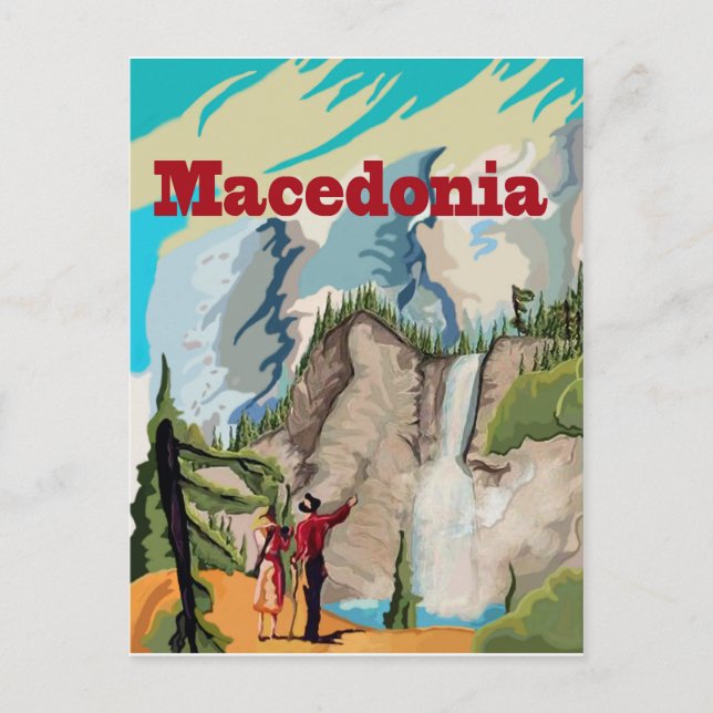 Macedonia, couple on hiking, vintage travel postcard (Front)