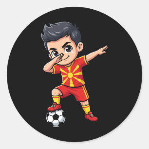 Macedonia Dab Kid Goal Cartoon Macedonian Flag For Classic Round Sticker