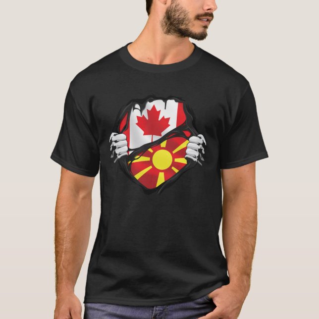 Macedonian Canadian Hands Ripped Roots Flag  T-Shirt (Front)