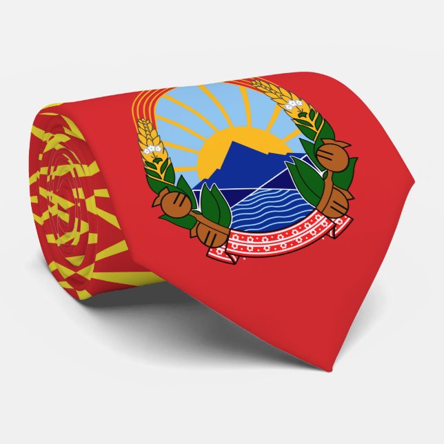 Macedonian Flag & National Emblem, North Macedonia Tie (Rolled)