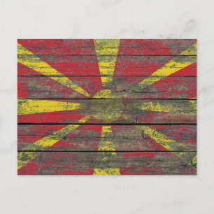 Macedonian Flag on Rough Wood Boards Effect Postcard