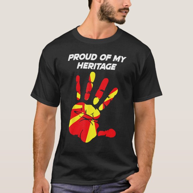 Macedonian Flag Printed Palm North Macedonia T-Shirt (Front)