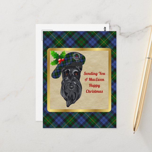 MacEwen Clan Badge & Tartan Christmas Postcard (Front/Back In Situ)