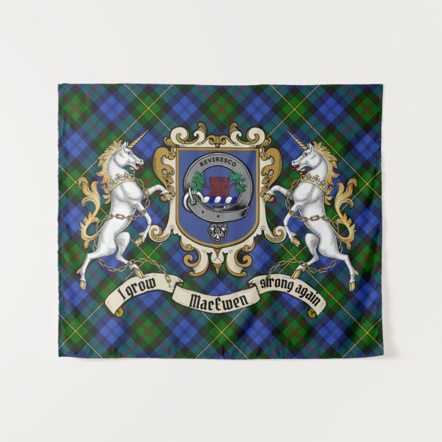 MacEwen Clan Badge & Unicorns w/Tartan  Tapestry (Front (Horizontal))