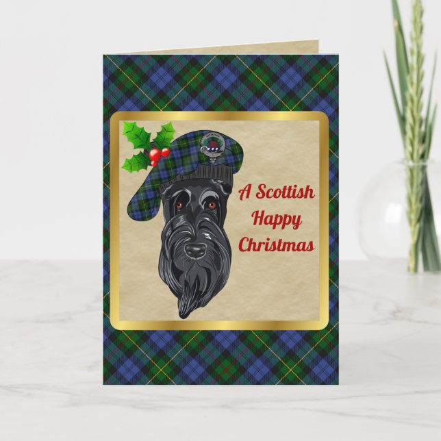 MacEwen/MacEwan Badge & Tartan Personalised Xmas Card (Front)