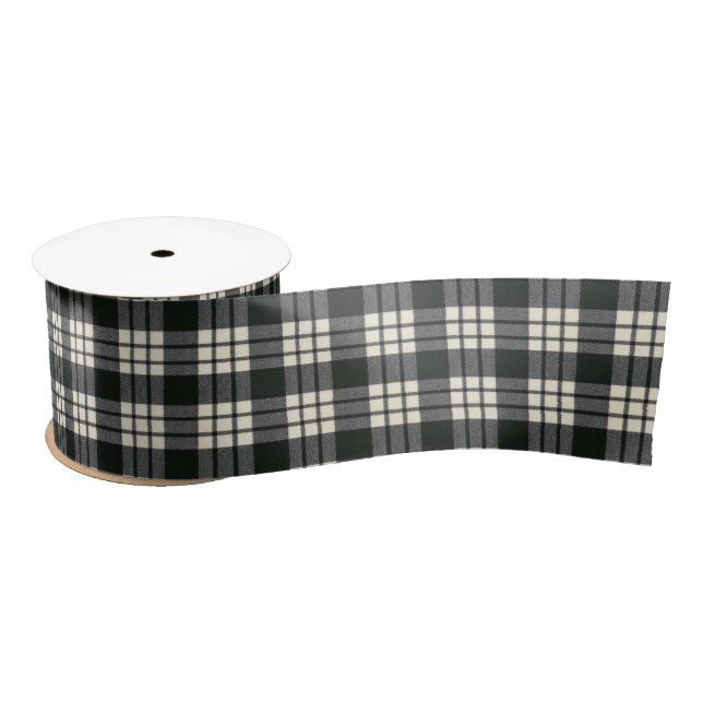 MacFarlane Black and White Modern Scottish Tartan Satin Ribbon (Spool)