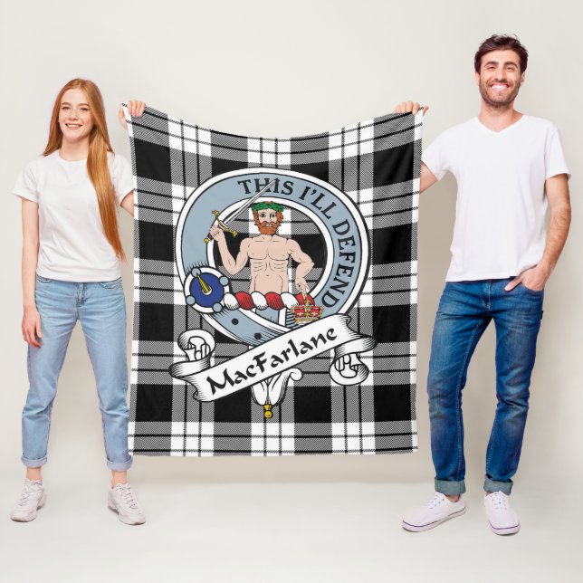 MacFarlane Black & White Clan Badge Tartan Plaid Fleece Blanket (In Situ)