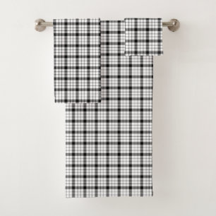MacFarlane tartan black white plaid Bath Towel Set