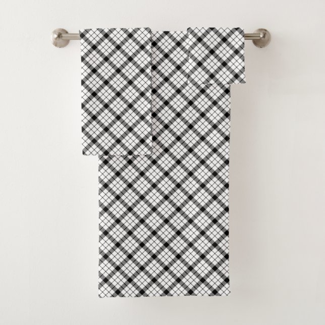 MacFarlane tartan black white plaid Bath Towel Set (Insitu)