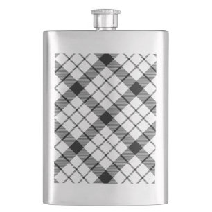 MacFarlane tartan black white plaid Hip Flask