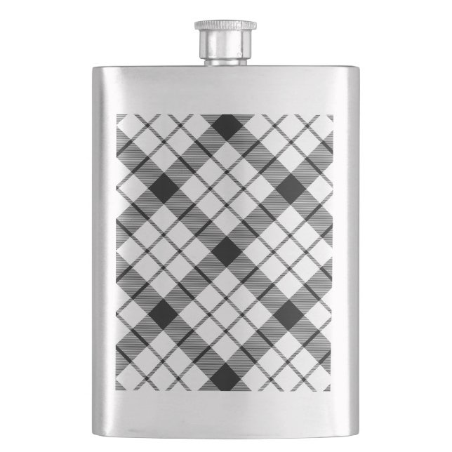 MacFarlane tartan black white plaid Hip Flask (Front)