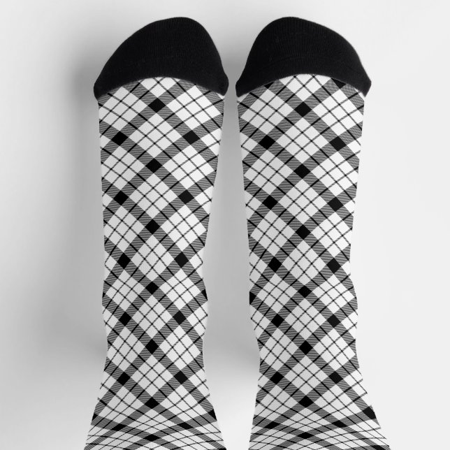 MacFarlane tartan black white plaid Socks (Top)
